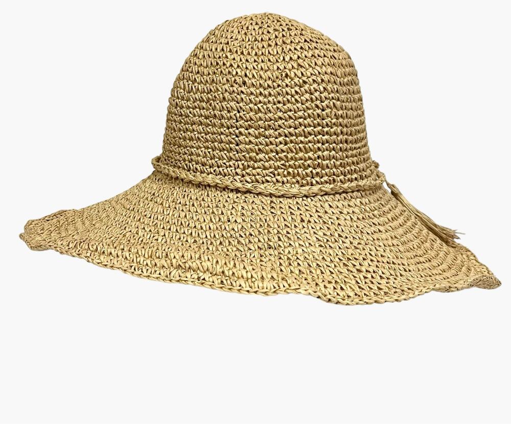 Obagi System Wide Brimmed Straw Hat Beige Sun SPF Wired Brim Adjustable